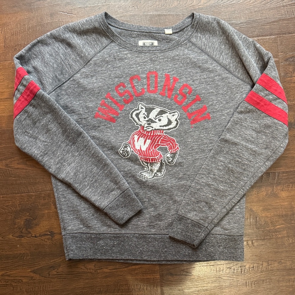 Gray Wisconsin Sweatshirt with Red Accents